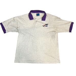 Nascar Racing Polo Shirt Size Large Gray Purple Embroidered Logo Short Sleeve